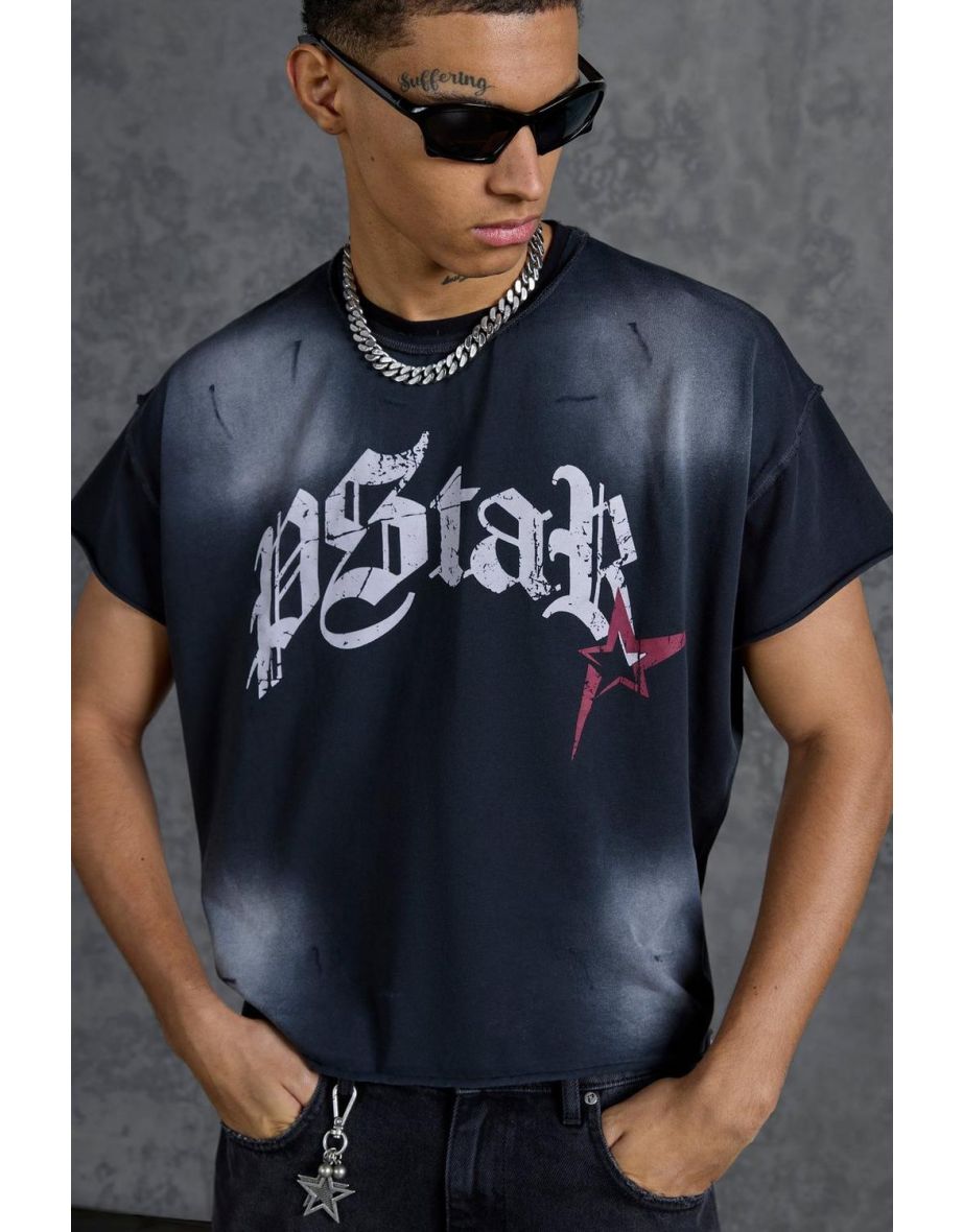 Gunna Oversized Cropped T-Shirt with P-Star Print - black - 2