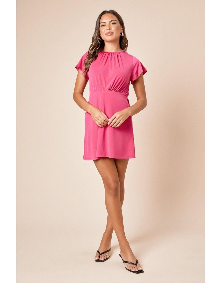 Tie Back Angel Sleeve Mini Dress