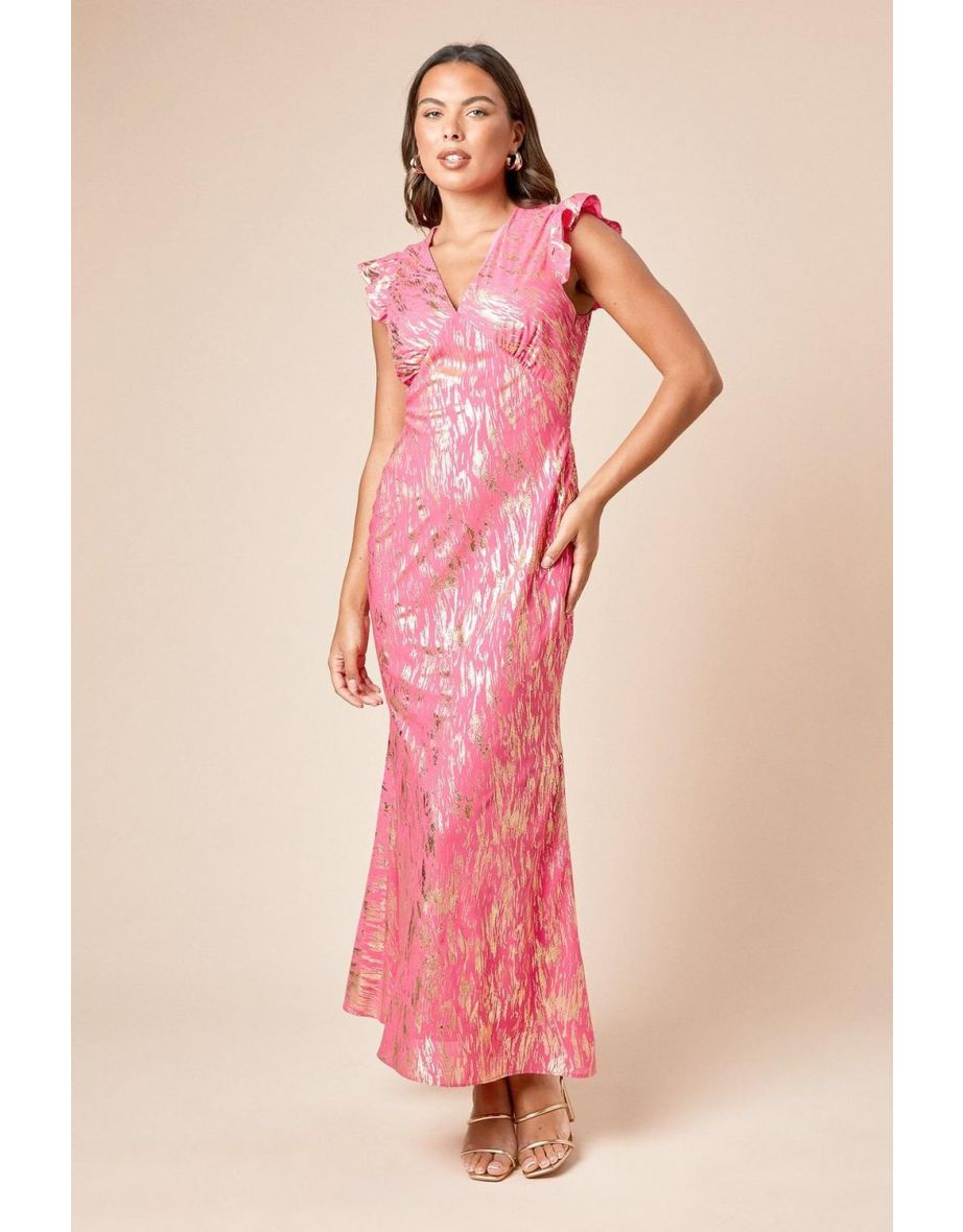 DP Luxe Metallic Frill Shoulder Midi Dress