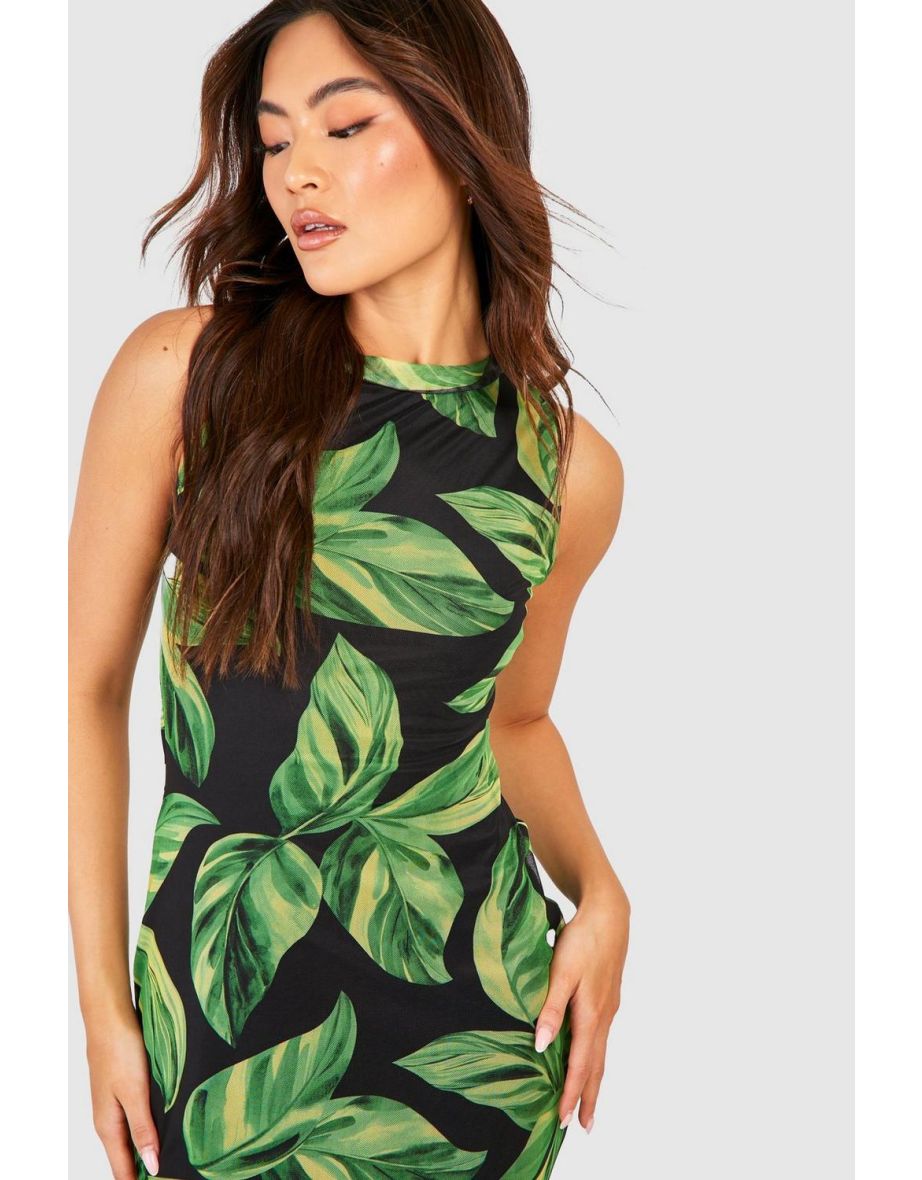Palm Print Mesh Maxi Dress - green - 3