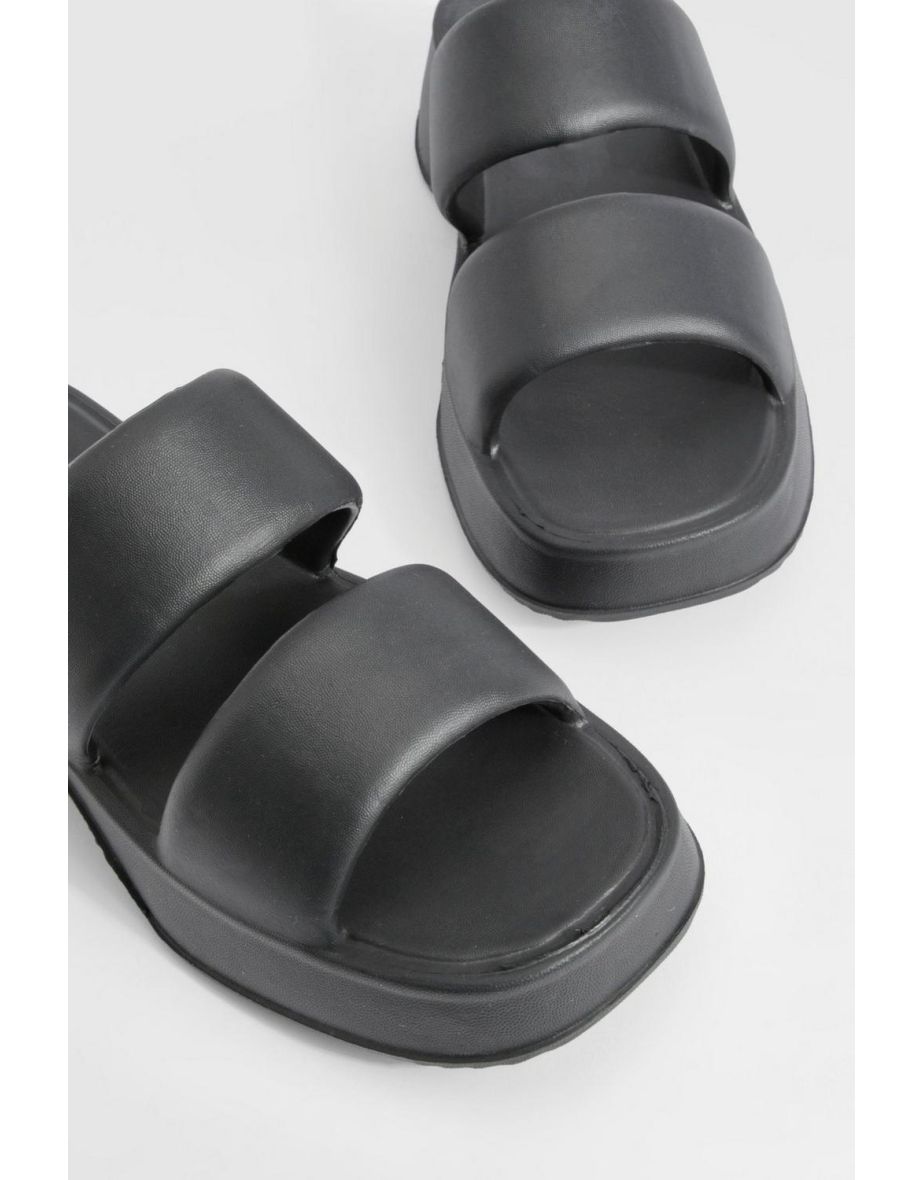Double Strap Chunky Platform Sliders - black - 3