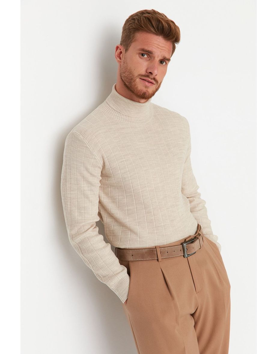 Beige Turtleneck Knitwear Sweater