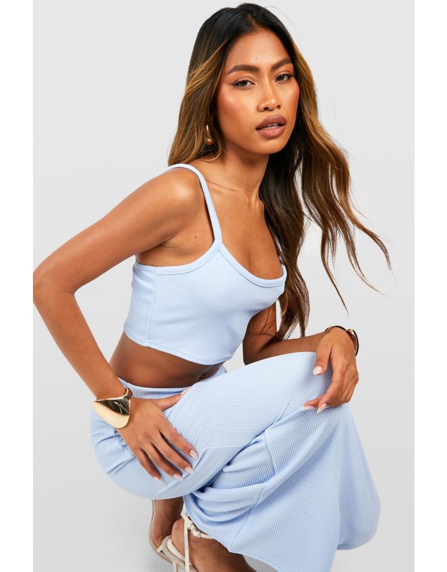 Ribbed Cropped Strappy Top - powder blue - 3