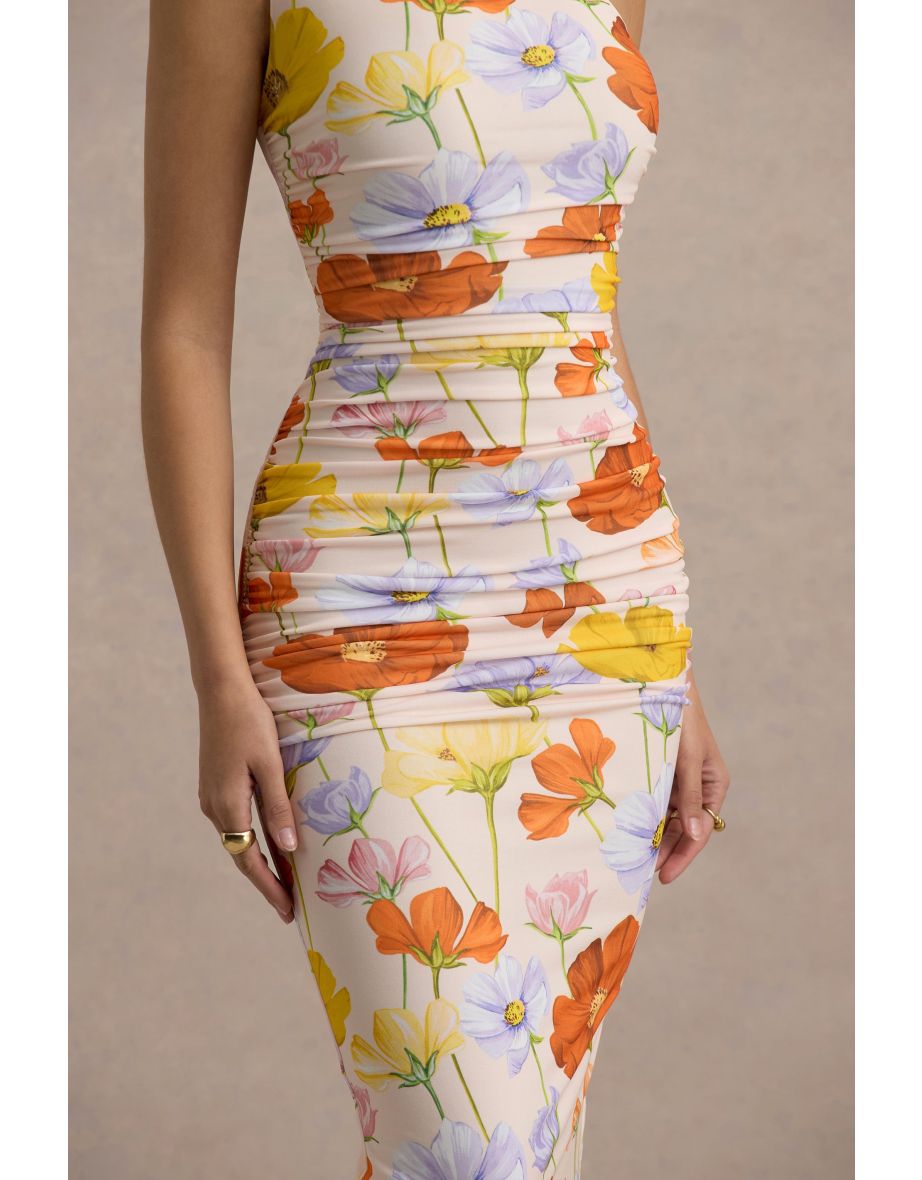 Dalarie | Bright Floral Print One-Shoulder Gathered Maxi Dress - 5