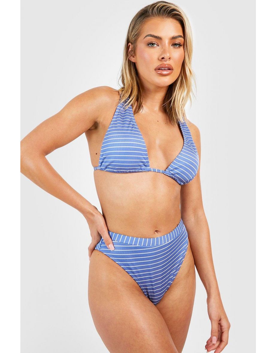 Nautical Rib High Waisted Bikini Brief - blue