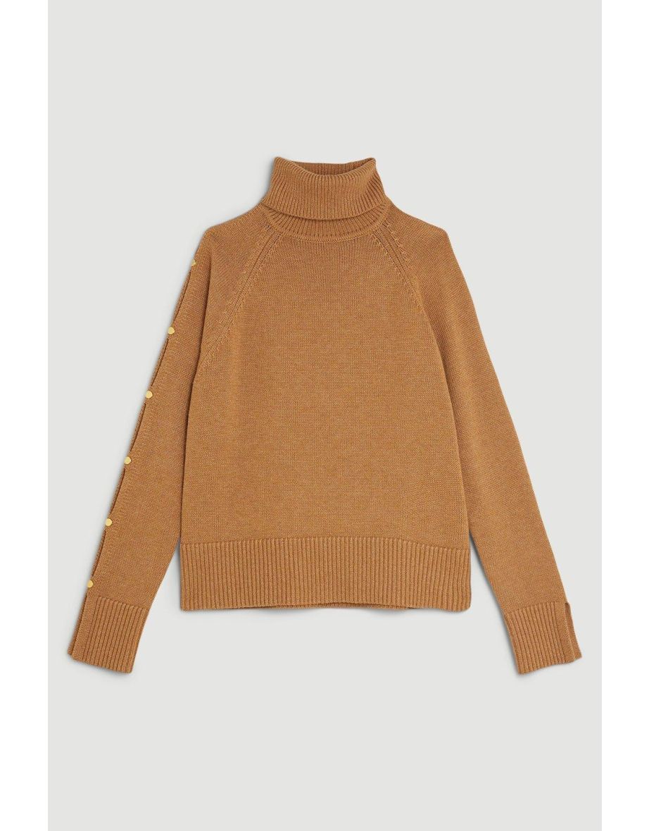 Premium Alpaca Wool Blend Knit Roll Neck Jumper With Open Sleeve Detail - 3