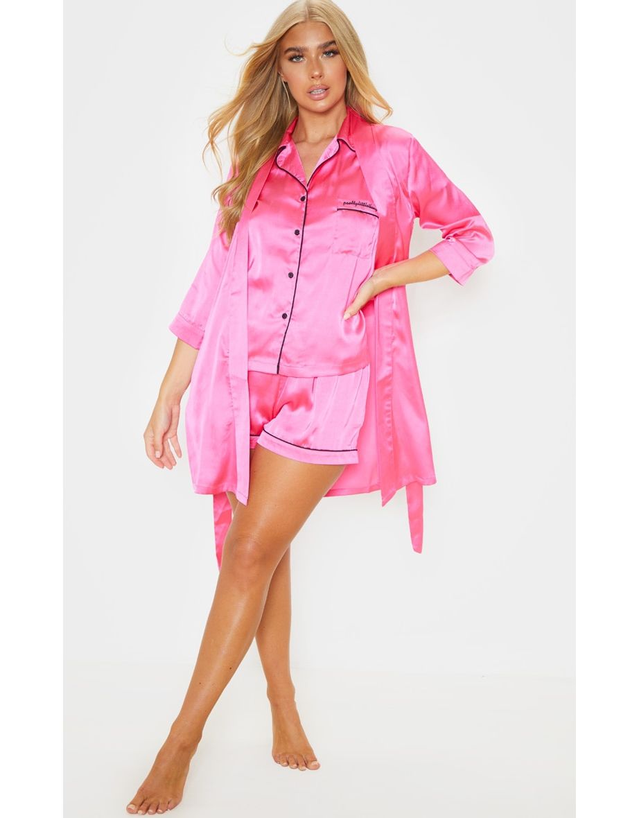 PRETTYLITTLETHING Hot Pink Contrast Piping Short Pj Set - 5
