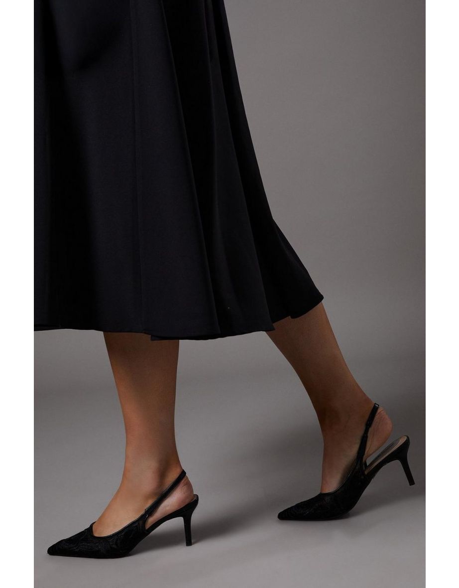 Pattie Embroidered Sheer Medium Heel Slingback Court Shoes