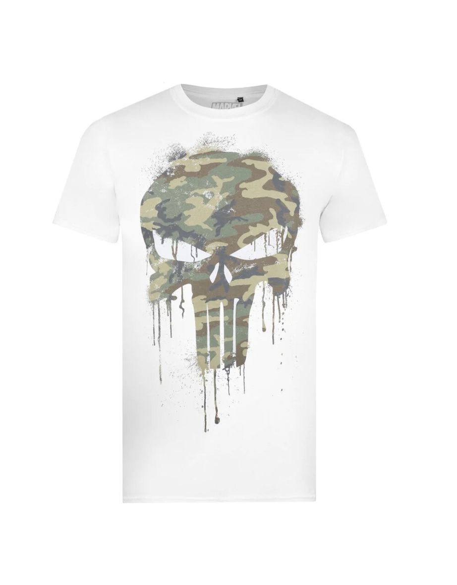 The Punisher Mens Camo Logo T-Shirt - White/Green