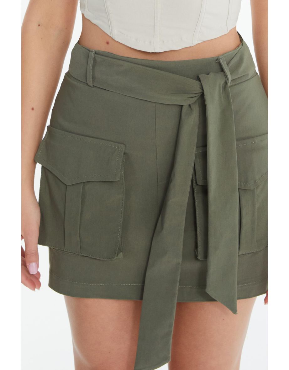 Khaki Cargo Mini Skirt - 5