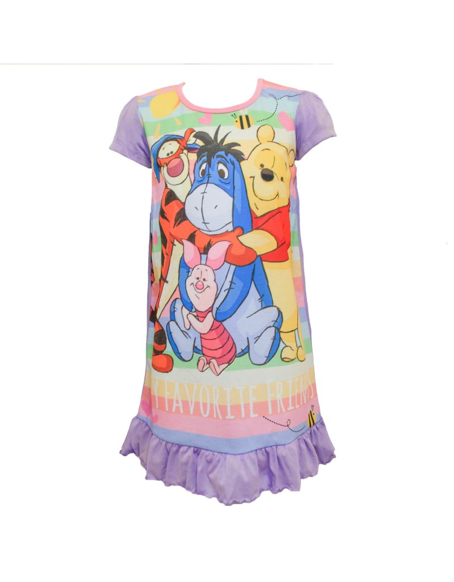 Winnie The Pooh Childrens Girls My Favorite Friends Nightdress - Lilac