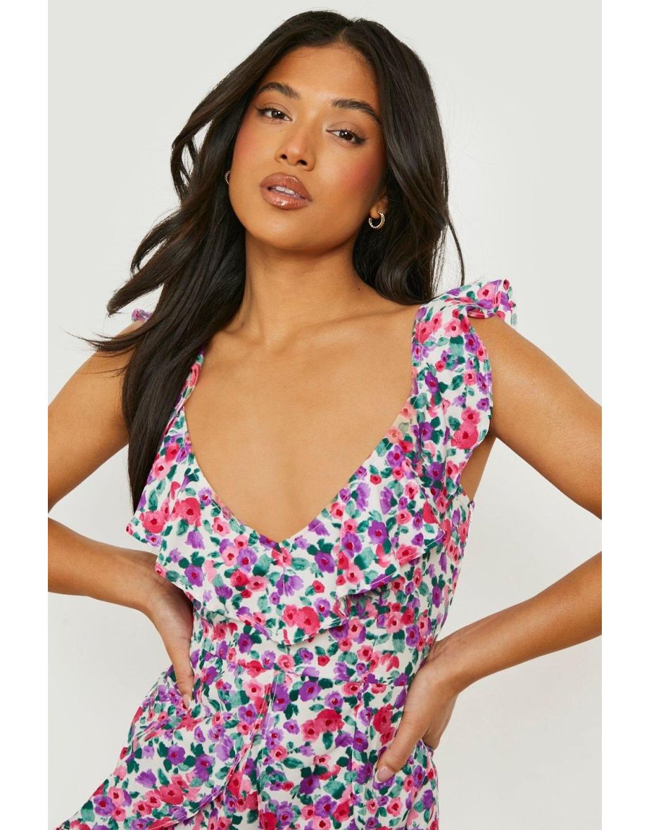 Petite Ditsy Floral Ruffle Playsuit - white - 3