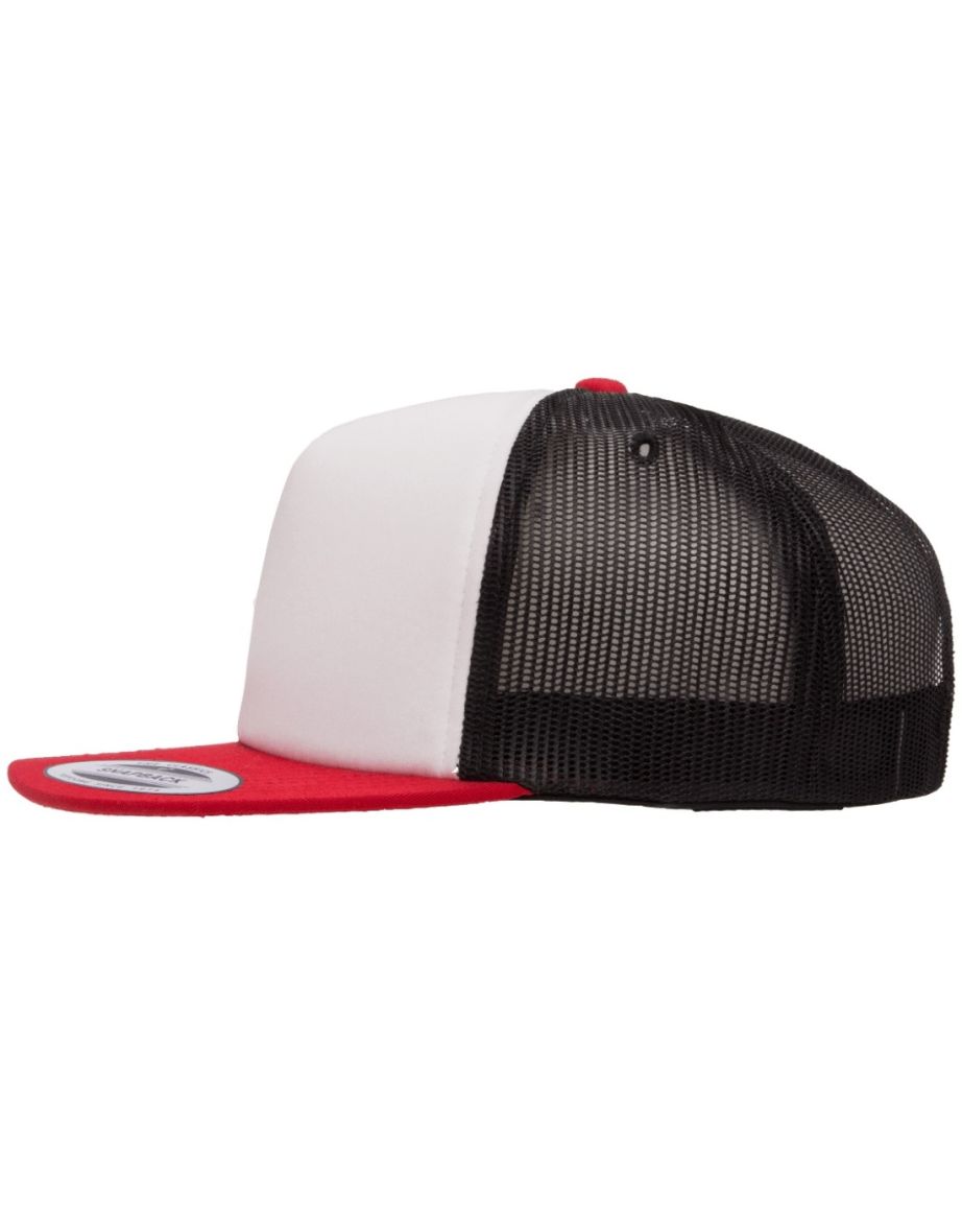 Flexfit By Yupoong Foam Trucker Cap With White Front - Black/White/Red - 2
