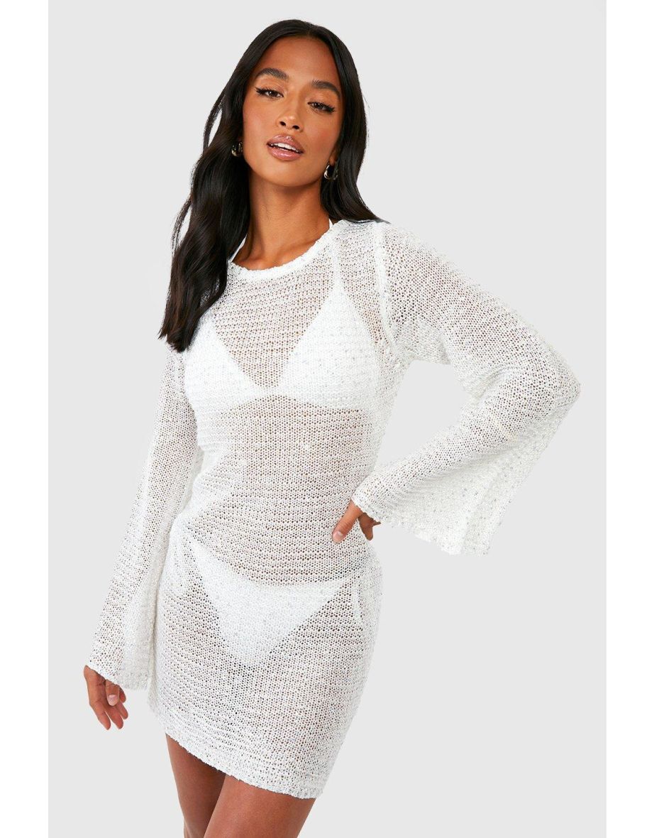 White tie front flare sleeve crochet lace bodycon dress new arrivals