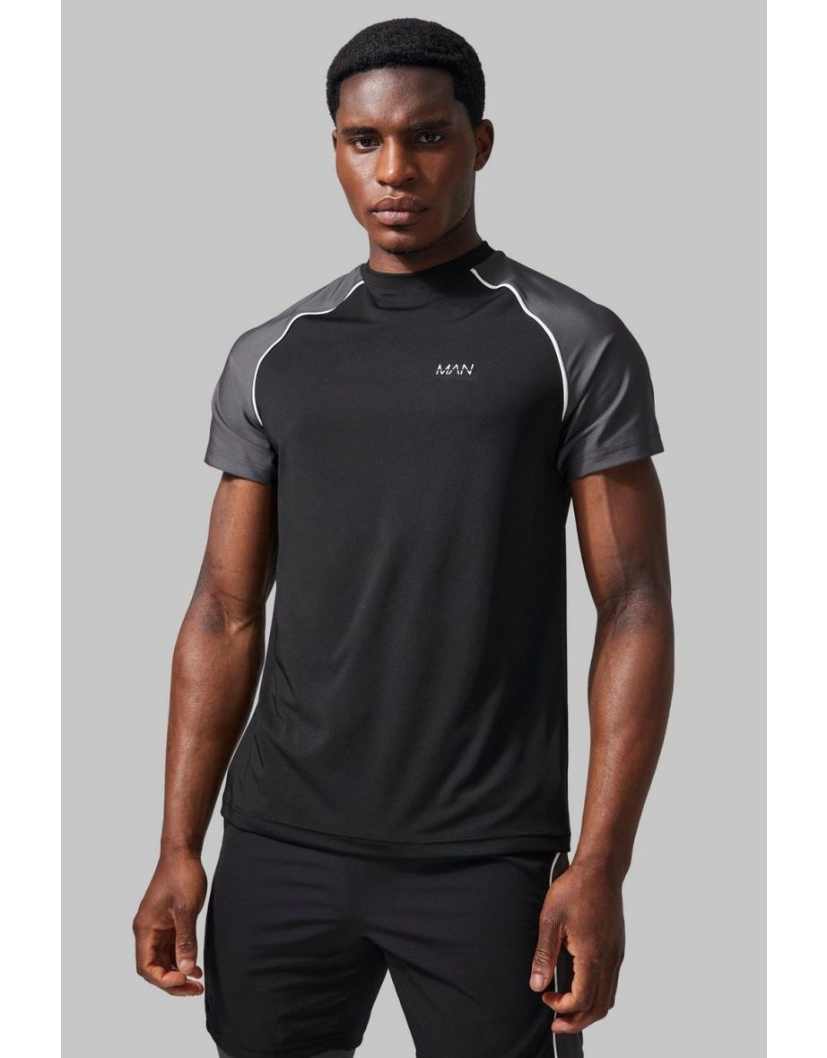 Man Active Colour Block Performance T-shirt - black