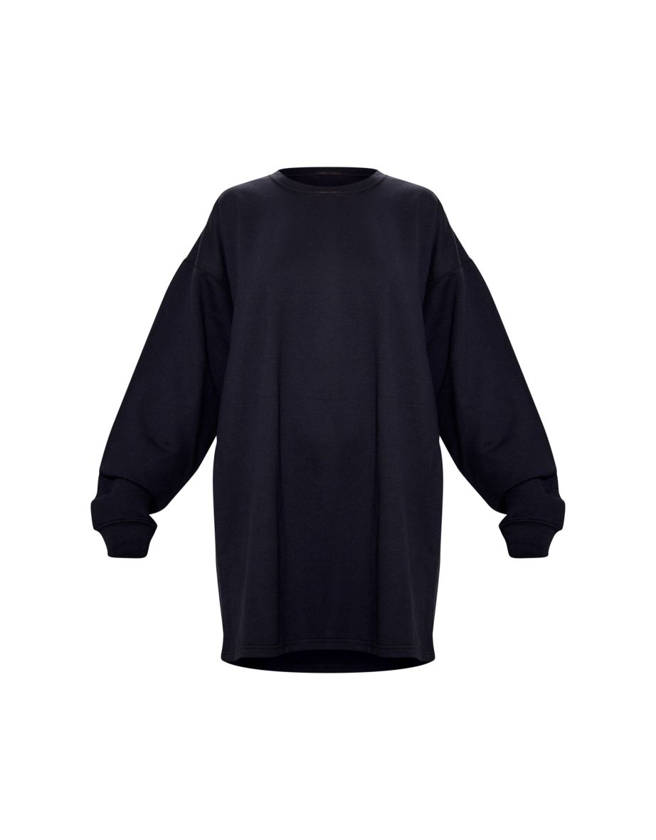 Black Oversized Sweat Long Sleeve Jumper Dress - 4