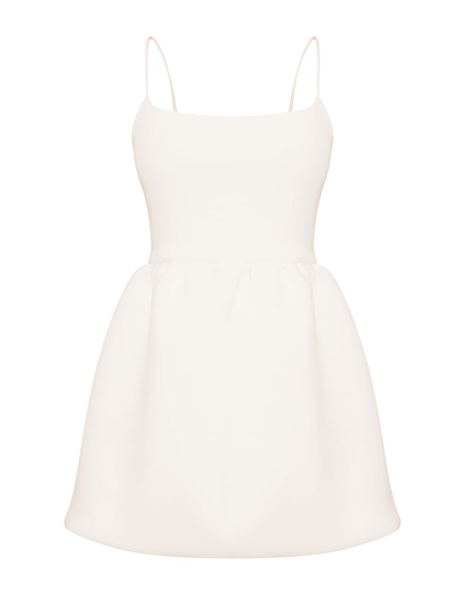 White Strappy Scuba Puffball Dress - 4