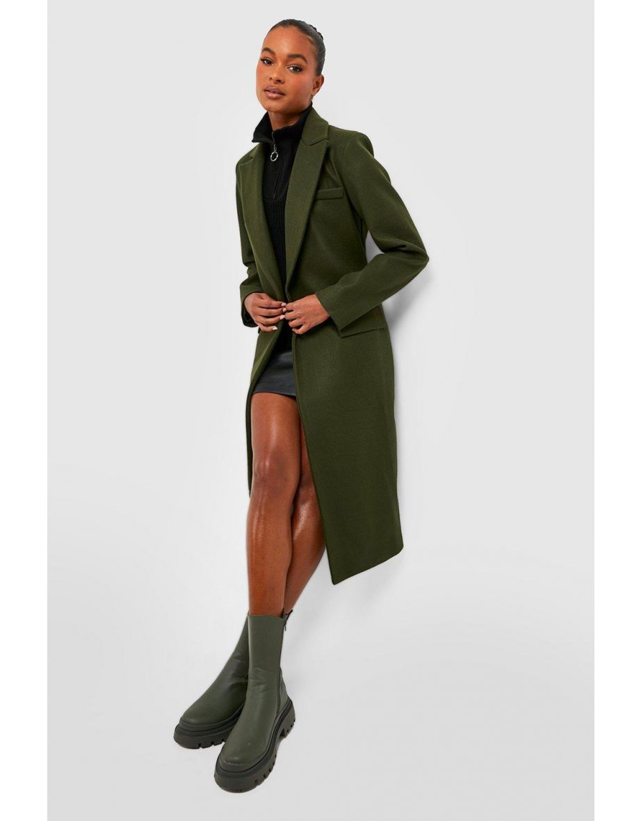Tall Double Breasted Pocket Wool Look Coat - khaki - 3