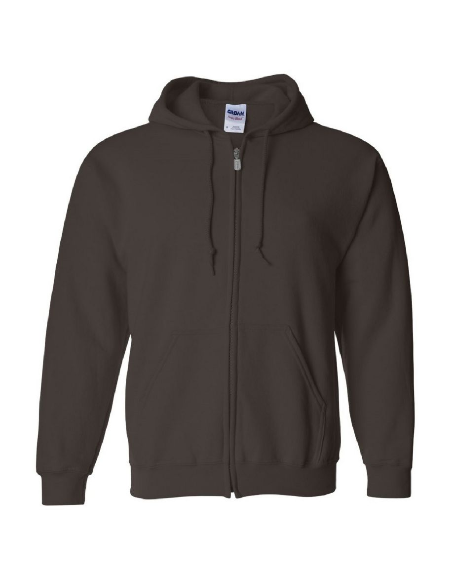 Gildan Heavy Blend Adult Full Zip Hooded Sweatshirt Top - Dark Chocolate
