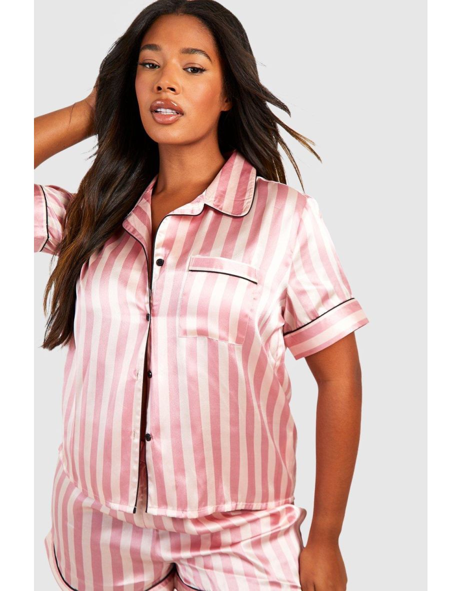 Plus Candy Stripe Pj Short Set - pink - 3