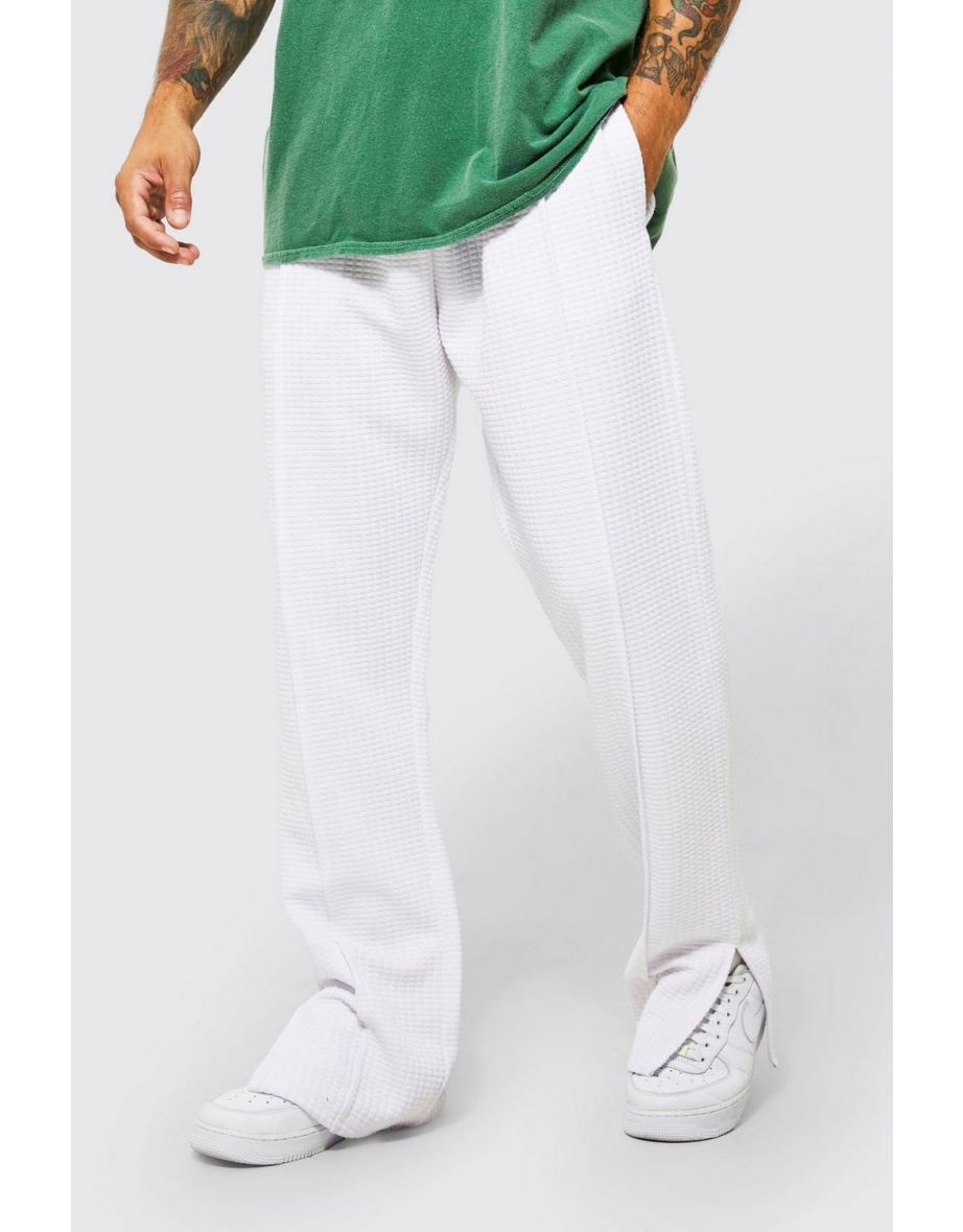 Split Hem  Heavy Weight Waffle Jogger - white