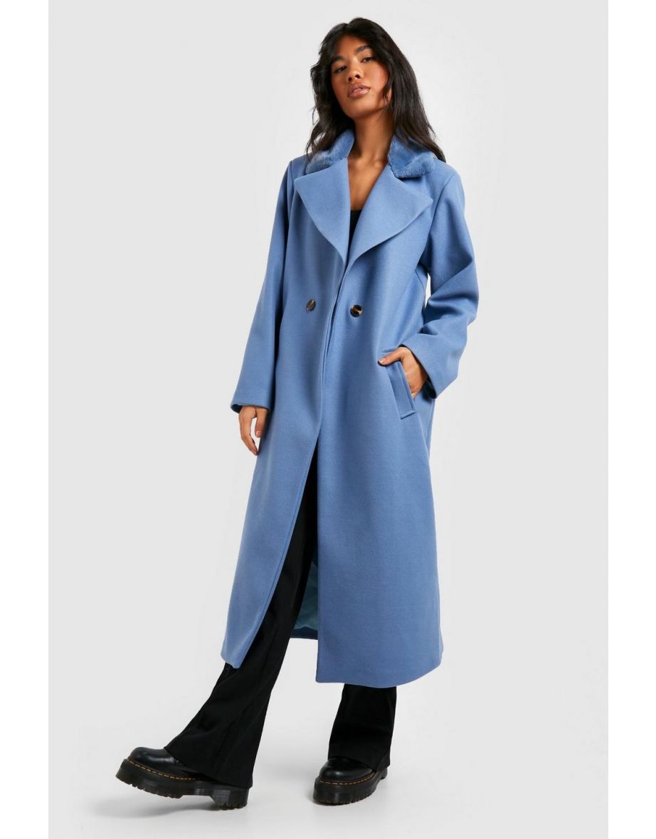 Fur trimmed wool coat deals