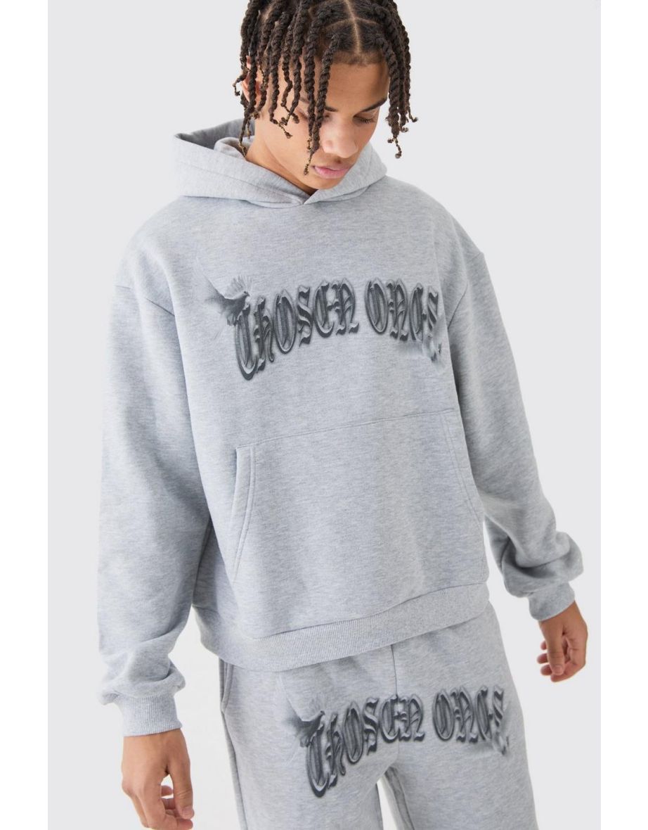 Oversized Boxy Bird Graphic Hooded Tracksuit - grey marl - 2