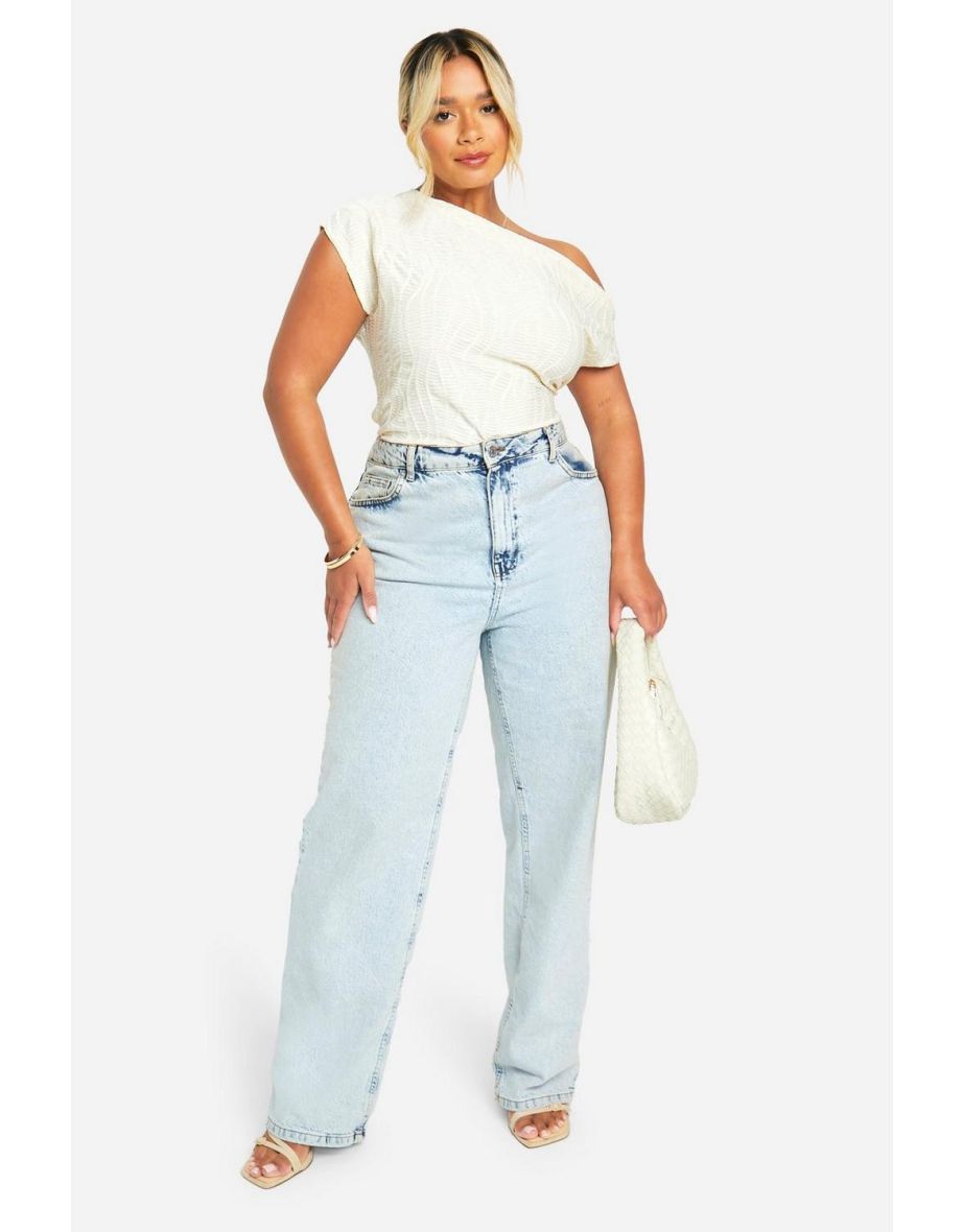 Plus Textured Slash Neck Bodysuit - cream