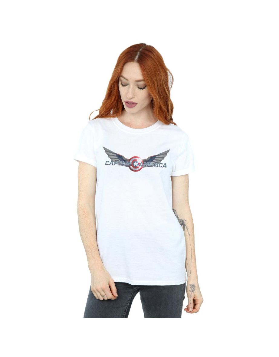 Marvel Womens/Ladies Falcon And The Winter Soldier Captain America Logo Cotton Boyfriend T-Shirt - White