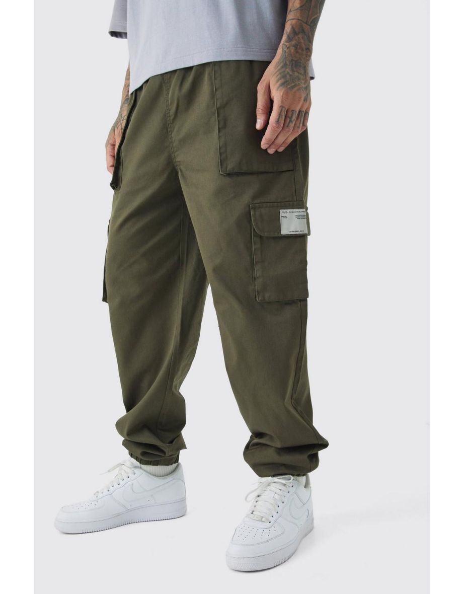 Tall Cuffed Hem Woven Tab Cargo Trousers In Khaki - khaki