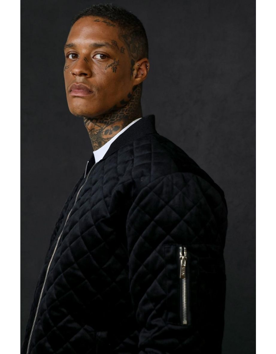 Velvet Quilted Bomber - black - 2