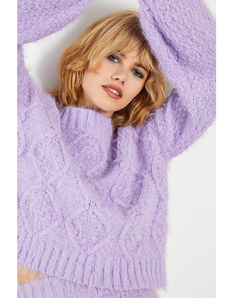 Glamorous Lilac Cropped Jumper with Front Cable Knit Detail - 2