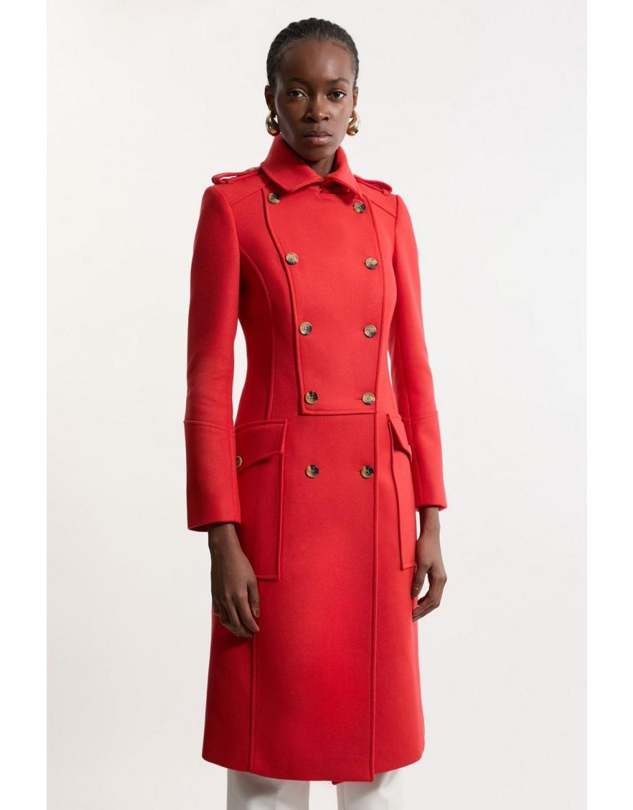 Shop Premium Italian Manteco Wool Military Tailored Midi Coat Online in Oman VogaCloset