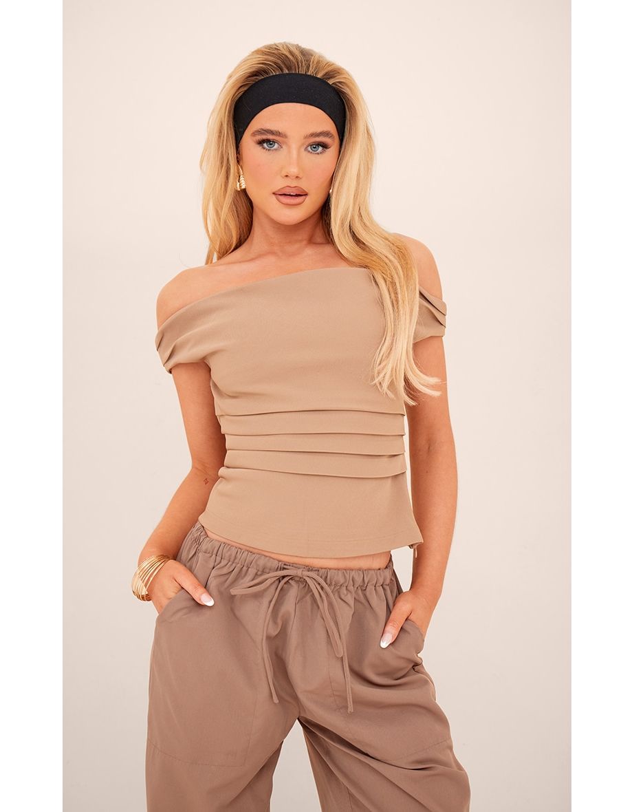 Stone Tailored Woven Draped Neck Top