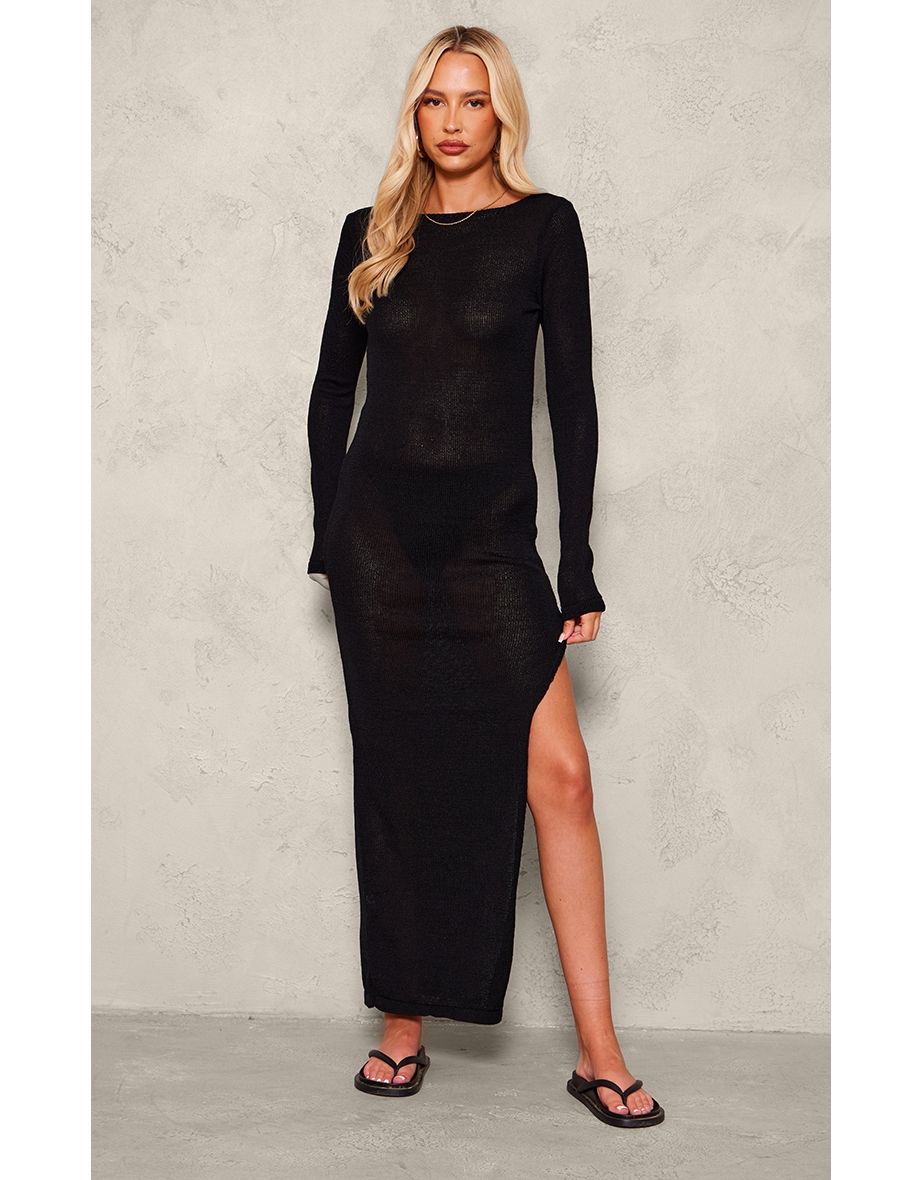 Tall Black Knitted Scoop Back Maxi Dress