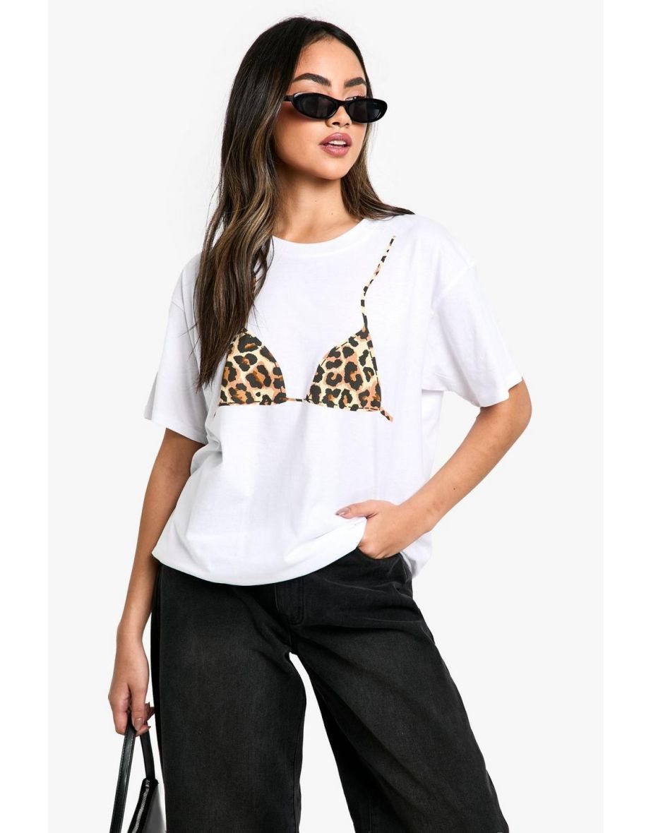 Leopard Bikini Print Oversized T-shirt - white