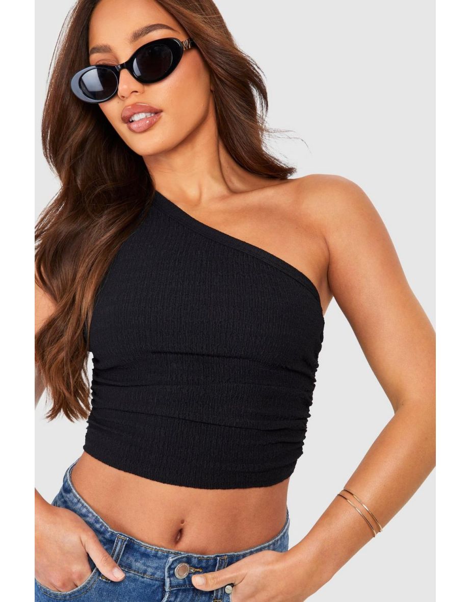Tall Textured Ruched Detail Crop Top - black