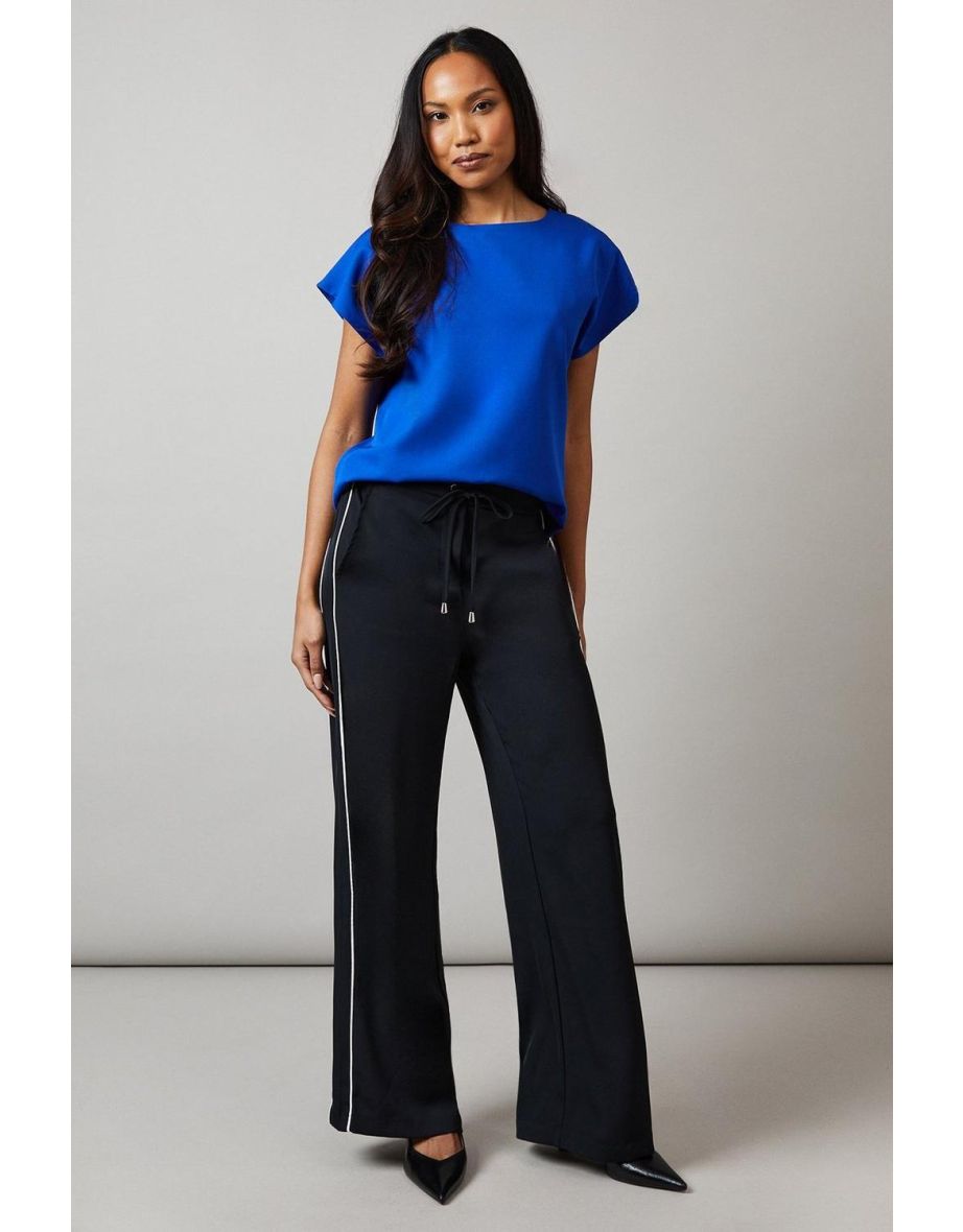 Blue Plain Short Sleeve Top