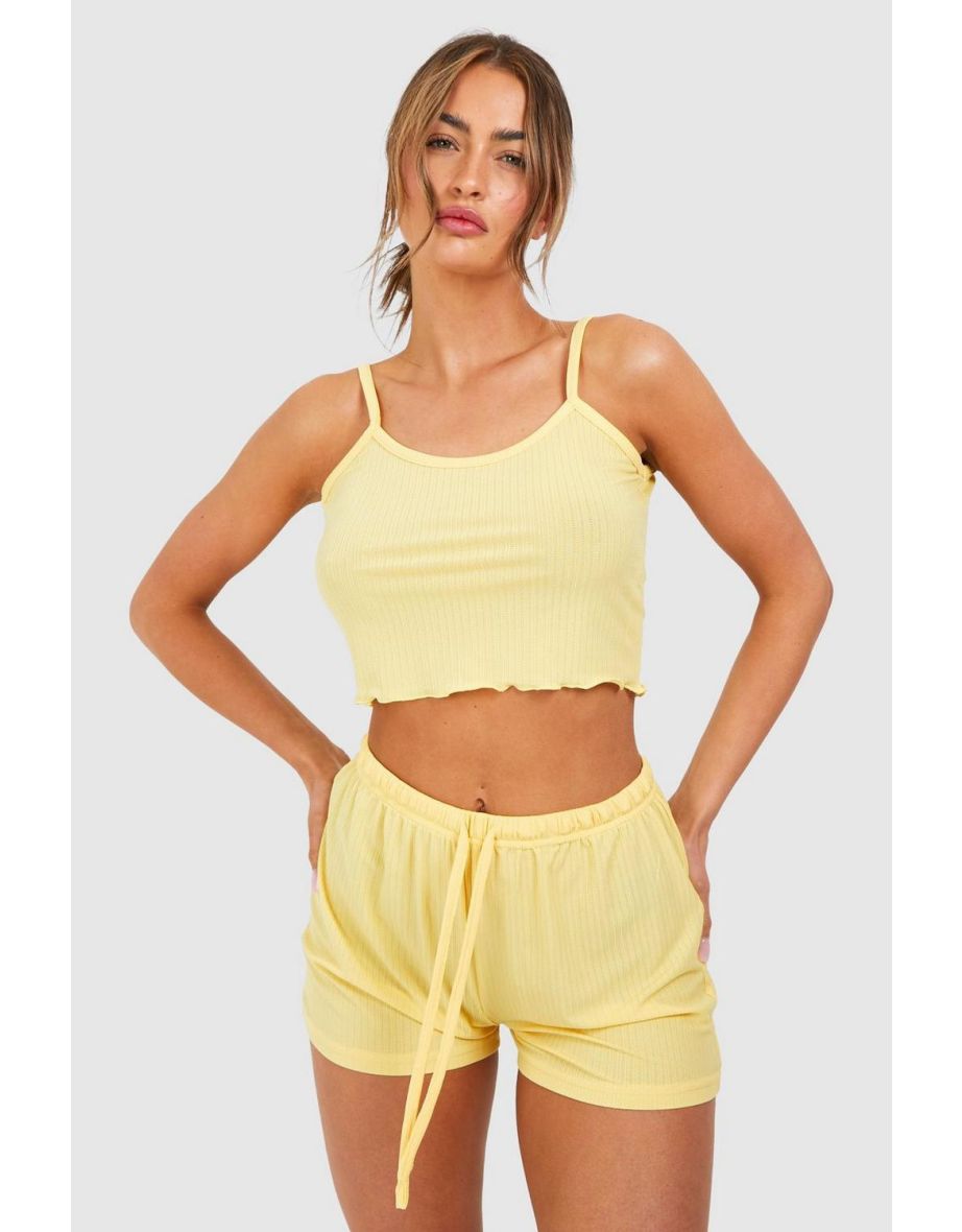 Shop Pointelle Cami Vest And Short Pyjamas lemon Online in Bahrain VogaCloset