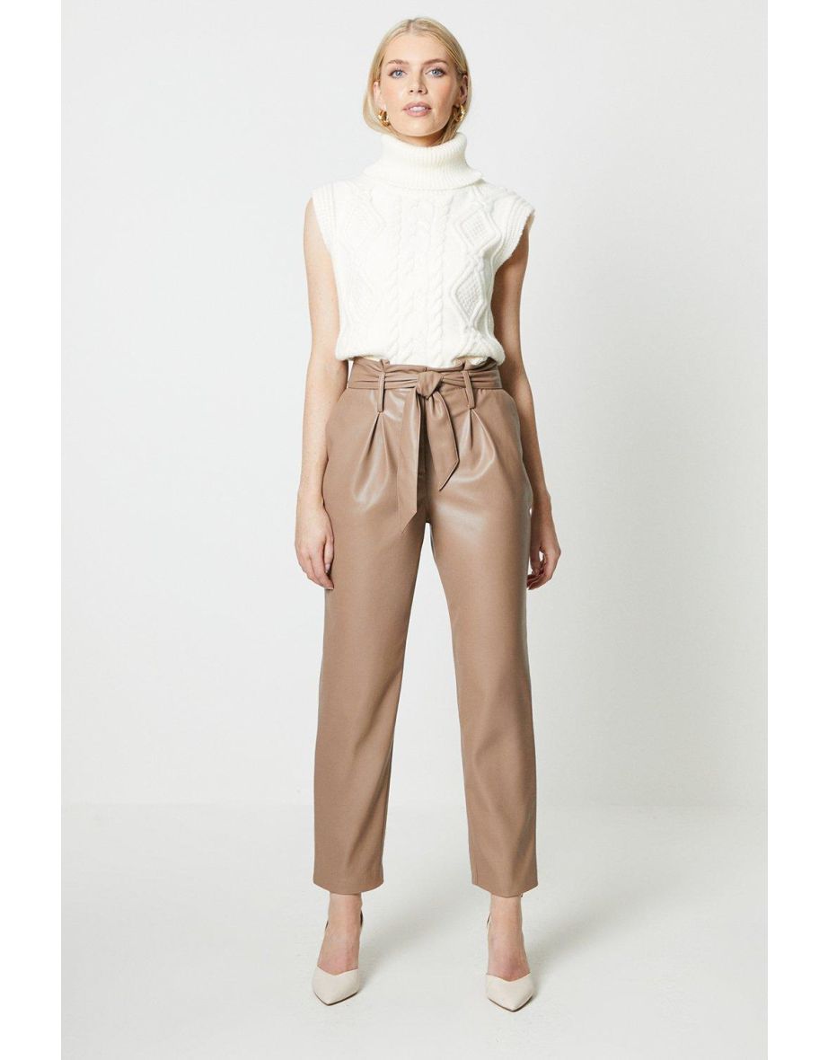 High waisted leather paperbag trousers discount
