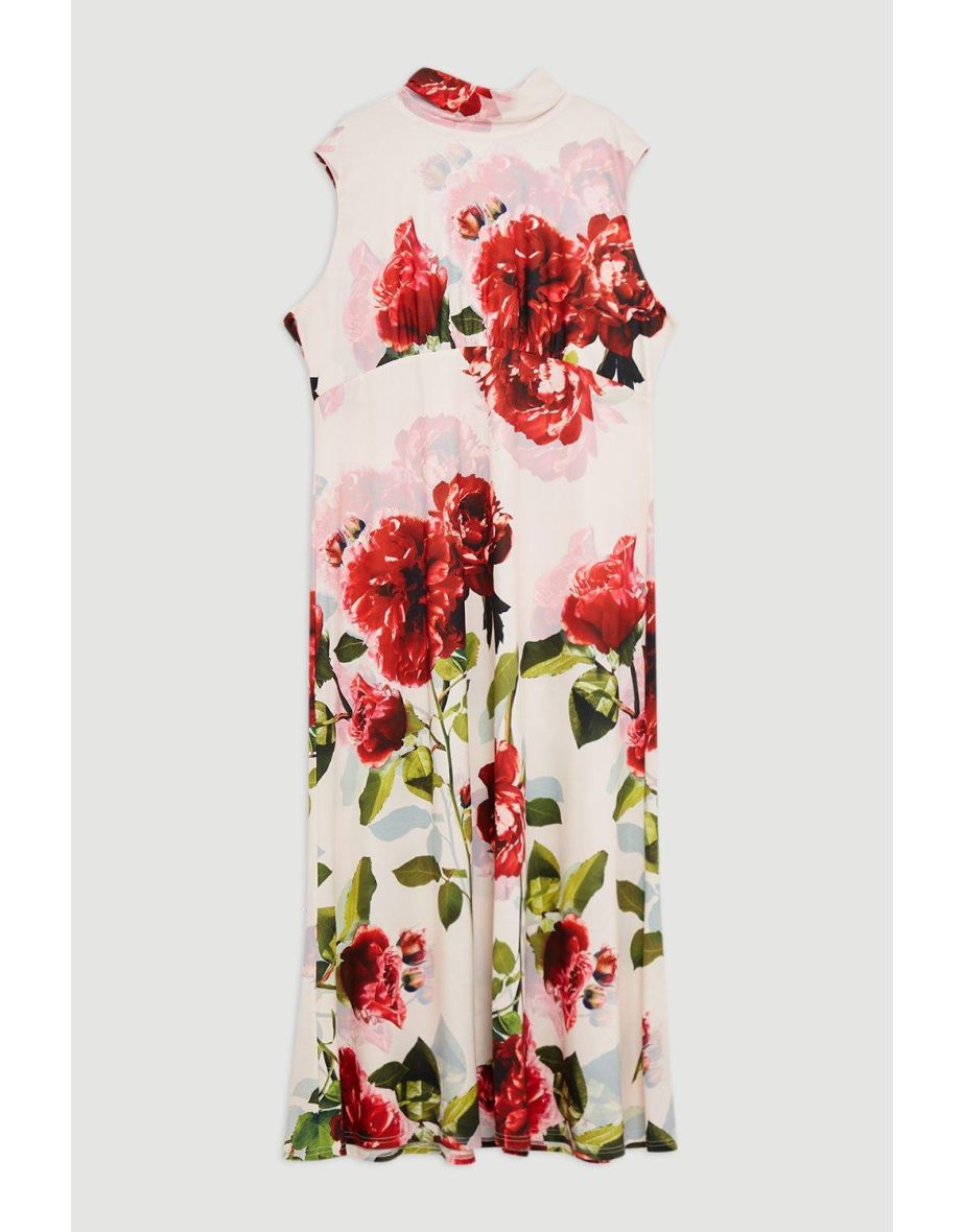 Plus Size Rose High Neck Drapey Crepe Jersey Maxi Dress - 3