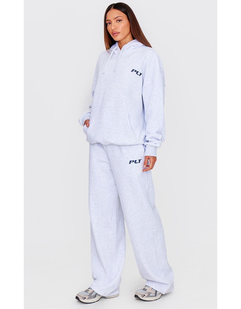 PRETTYLITTLETHING Tall Grey Marl Logo Wide Leg Joggers