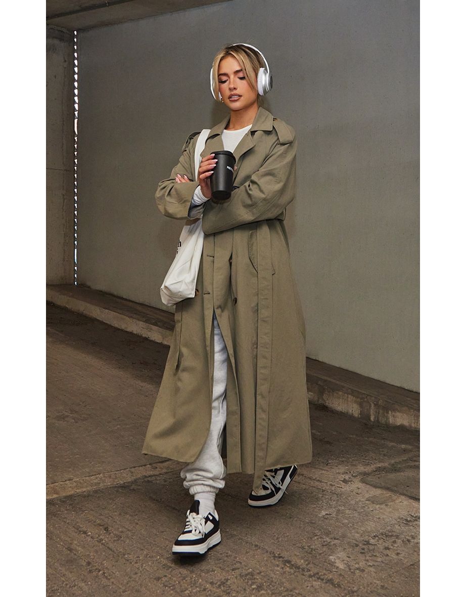 Khaki Belted Double Breasted Trench Coat