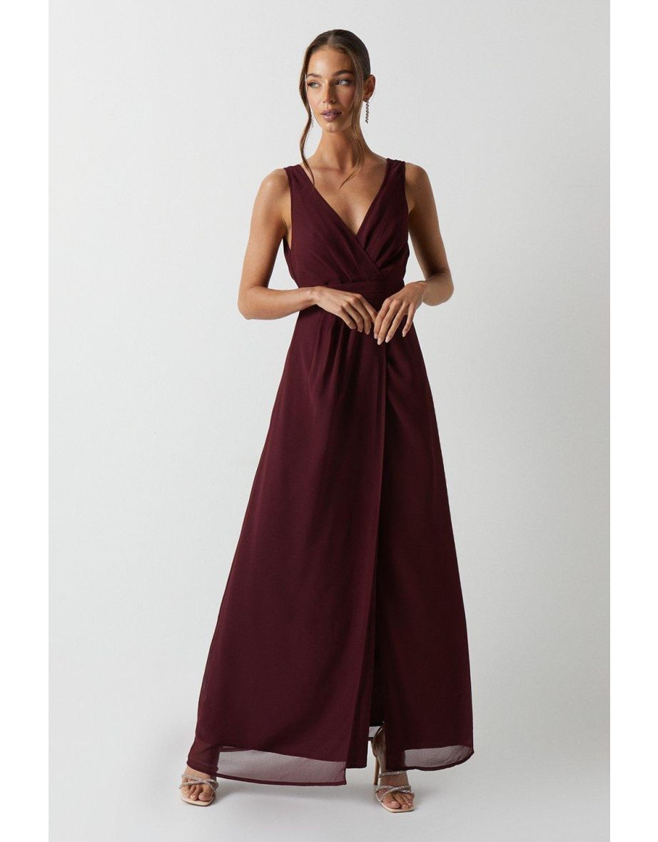 Pleat Detail Wrap Column Bridesmaids Maxi Dress