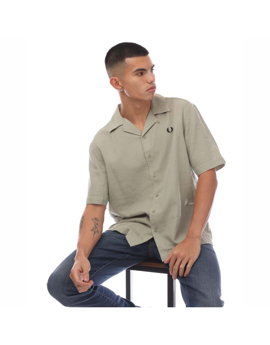 Men's Fred Perry Linen Revere Collar Shirt in Green - 3