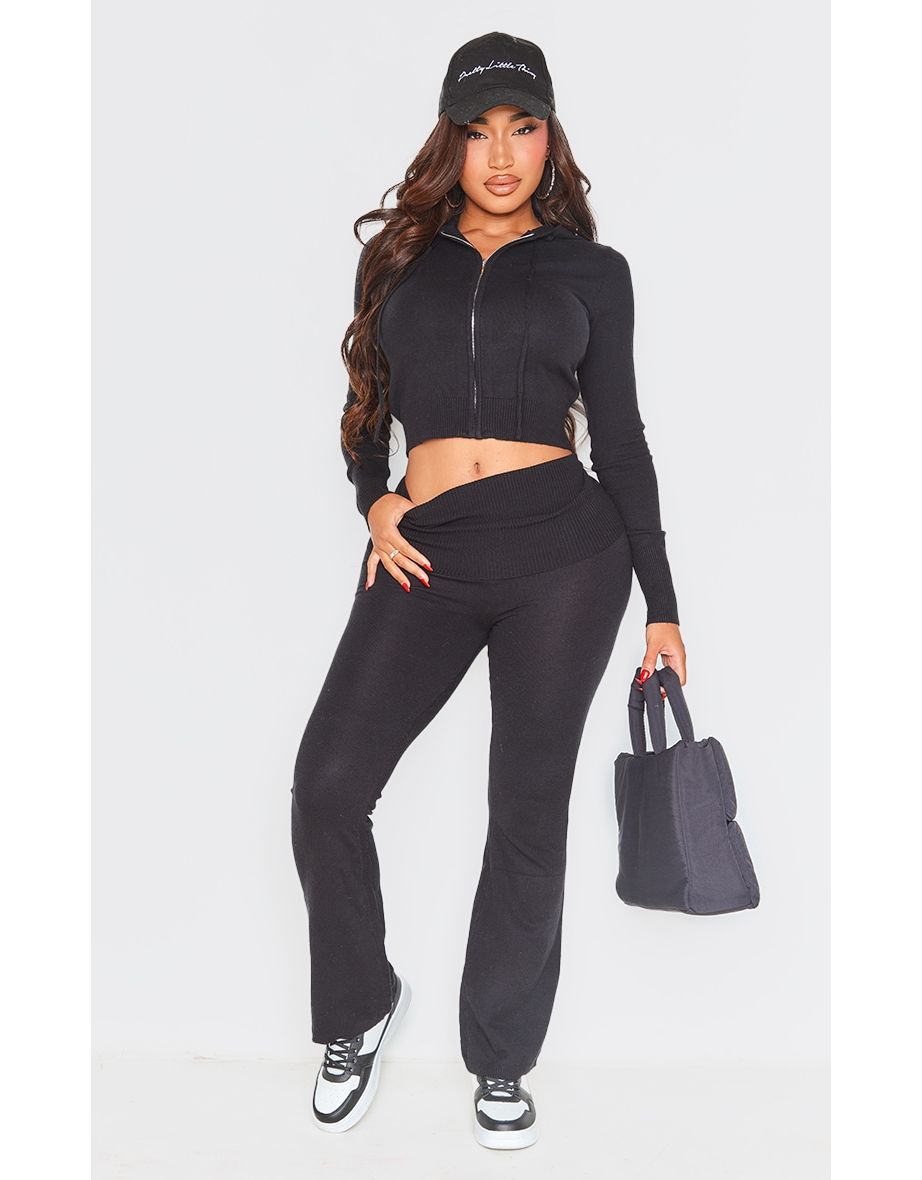 Shape Black Knit High Waist Foldover Waist Leggings