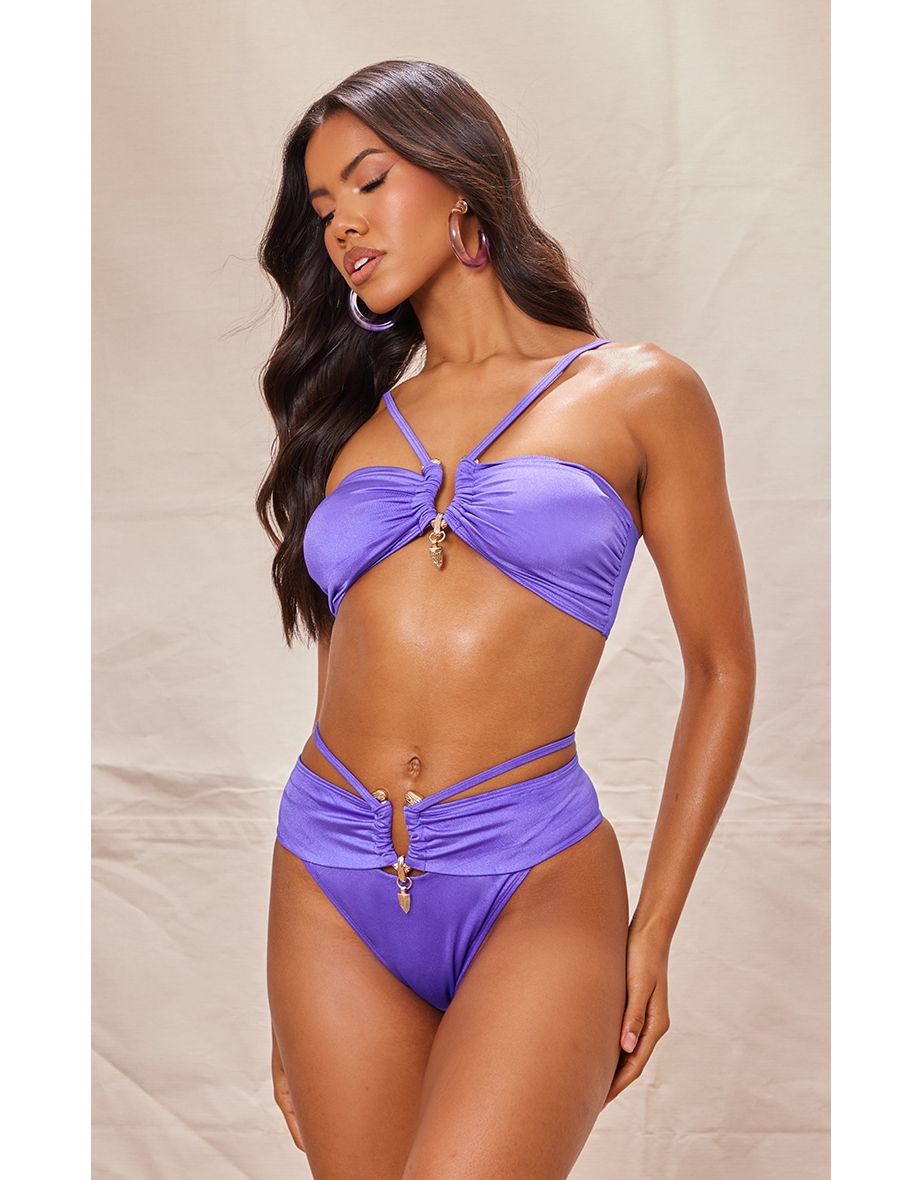 Shop Purple Feather Trim Bandeau Bikini Top Online in Iraq VogaCloset