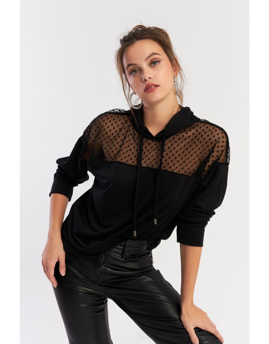 Women's Black Tulle Hoodie - 8