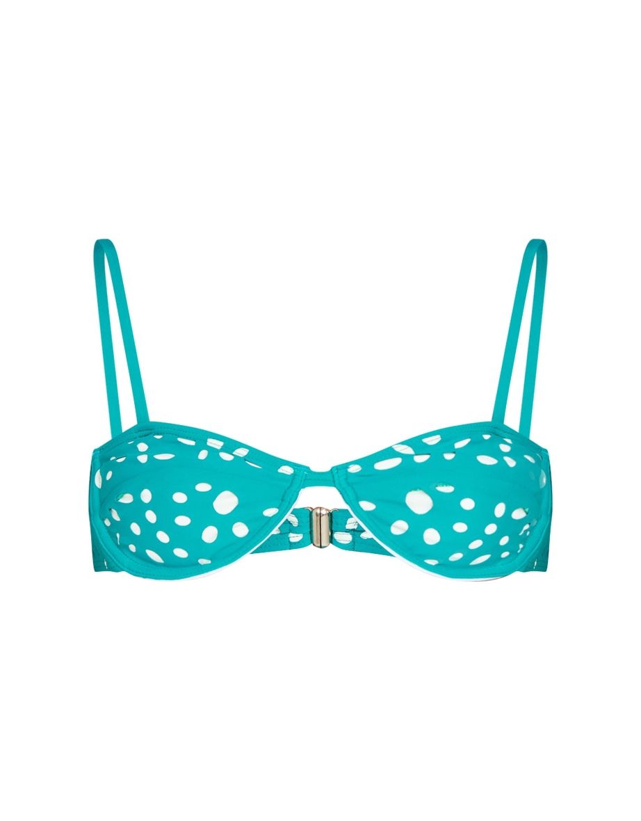 Teal Broderie Contrast Underwired Bikini Top - 3