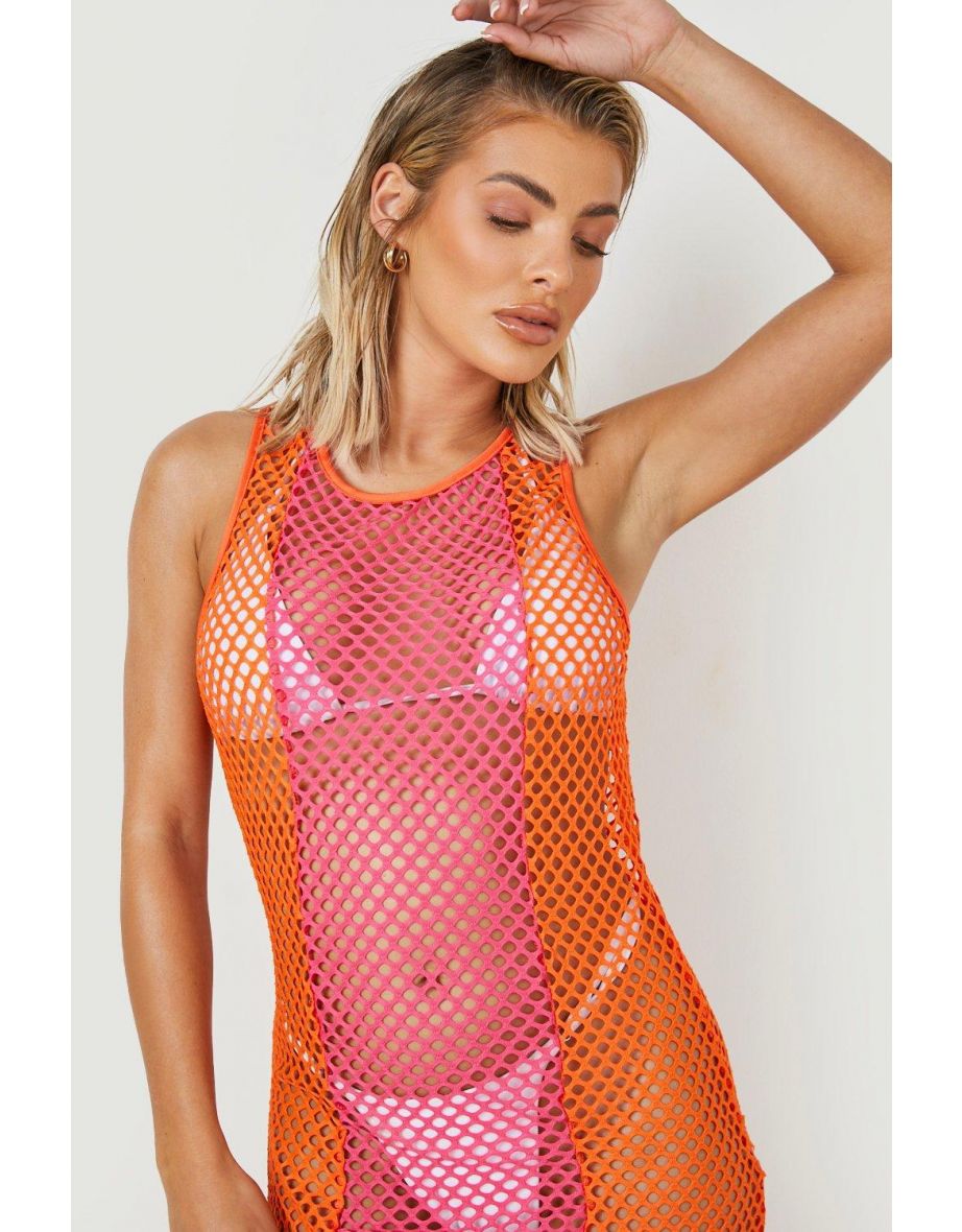 Colour Block Knit Racer Maxi Beach Dress - orange - 3